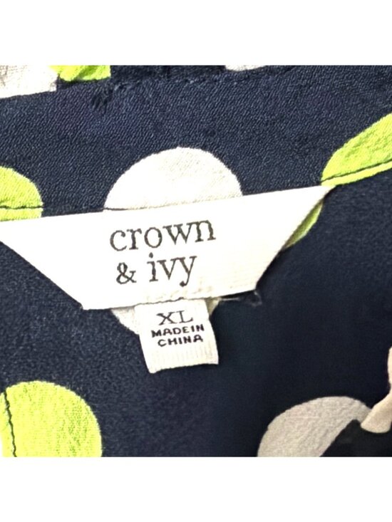 Crown & Ivy Womens Polka Dot Sleeveless Top Navy/Green/White XL Career Datenight - Picture 3 of 5